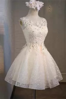 Sexy Champagne Sleeveless Tulle Lace Up for Prom and Party and Military Ball