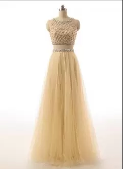 Trendy Champagne Evening Dress Prom and Party with Beading Scoop Sleeveless Zipper