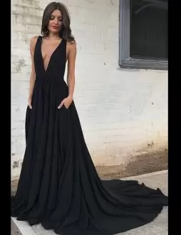 Sexy Black Backless Deep-v Hoco Dress with Pockets