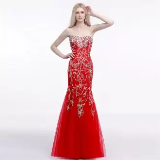 Superior Tulle Sweetheart Sleeveless Lace Up Beading Homecoming Gowns in Red