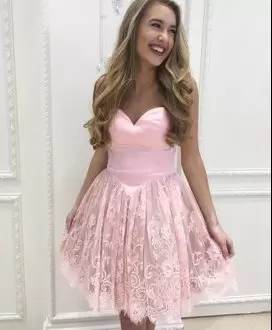 Modest Pink Sleeveless Lace Mini Length Homecoming Dress Online