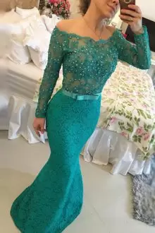 Lace Off The Shoulder Long Sleeves Side Zipper Beading Homecoming Dress Online in Green