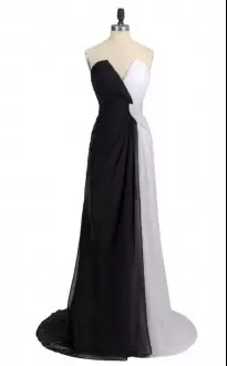 High End Sleeveless V-neck Sweep Train Zipper Ruching Dress for Prom V-neck