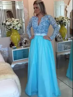 Chiffon Long Sleeves Floor Length and Beading and Lace and Belt