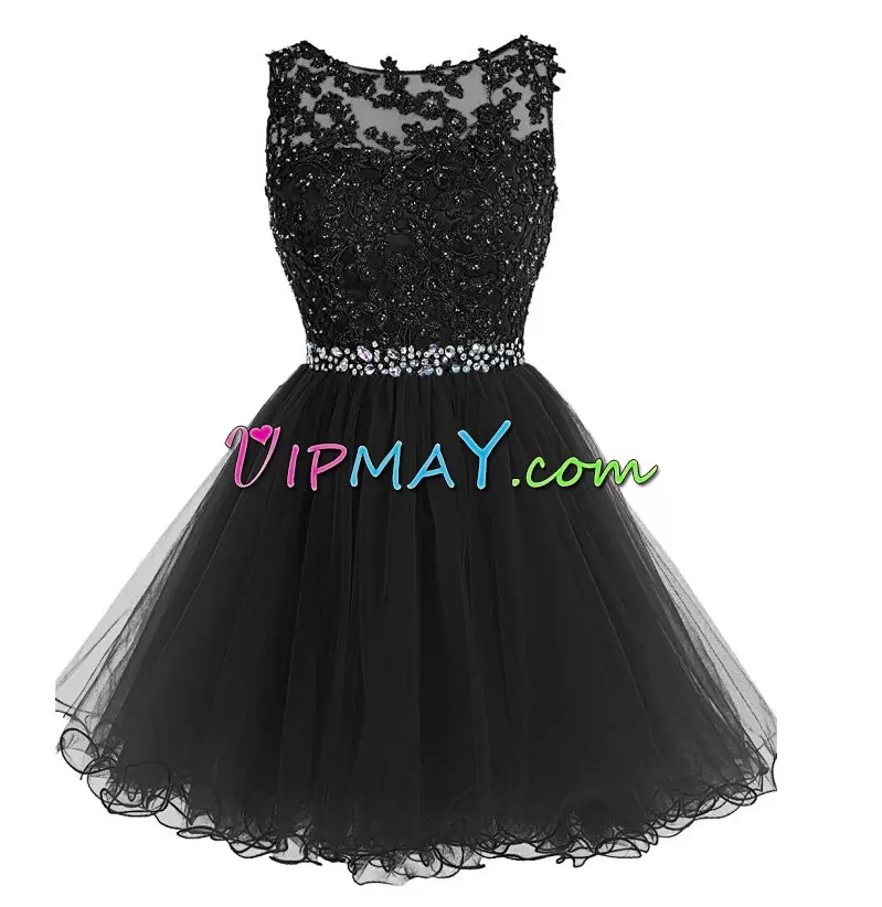 Dramatic Scoop Sleeveless Lace Up Junior Homecoming Dress Black Organza and Tulle Beading