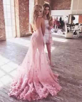 Romantic Mermaid Sleeveless Pink Homecoming Dress Online Sweep Train Backless