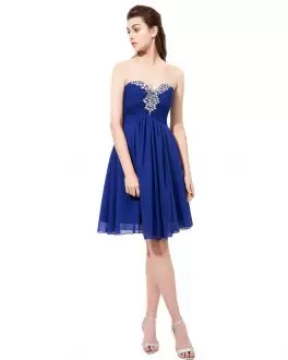 Top Selling Royal Blue A-line Sweetheart Sleeveless Chiffon Knee Length Lace Up Beading Junior Homecoming Dress