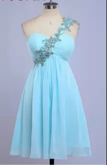 Cute Aqua Blue Chiffon Beaded One Shoulder Homecoming Dress Cheap