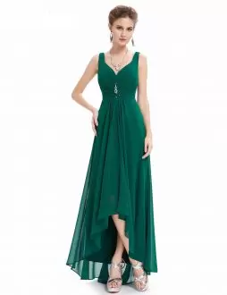 Floor Length Green Homecoming Gowns Chiffon Sleeveless Beading