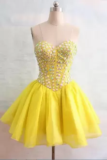 Elegant Crystals Beaded Corset Yellow Short Prom Dress