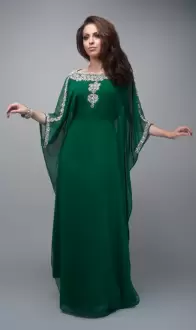 Ideal Dark Green Scoop Beading Prom Dress 3 4 Length Sleeve