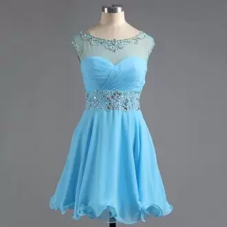 Elegant Mini Length Aqua Blue for Prom and Party and Military Ball with Beading and Ruching