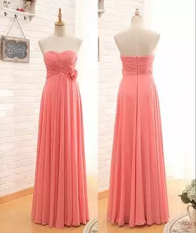 Dramatic Pink A-line Hand Made Flower Prom Homecoming Dress Zipper Chiffon Sleeveless Floor Length