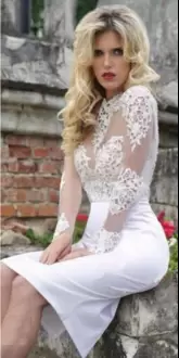 White Scoop Neckline Lace Long Sleeves Backless Prom Dress