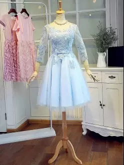 Stylish Scoop 3 4 Length Sleeve Tulle Prom Dress Lace Lace Up