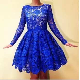 Long Sleeves Mini Length Lace Prom Dress with Royal Blue