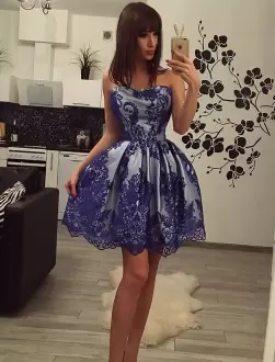 Sleeveless Mini Length Appliques Lace Up Junior Homecoming Dress with Royal Blue