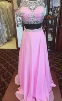 Pink Prom and Party and Military Ball with Beading Scoop Sleeveless Lace Up