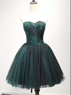 Superior Dark Green Sleeveless Tulle Lace Up Prom Dresses for Prom and Party