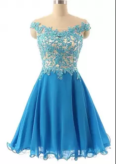 Dramatic Blue Hoco Dress Prom and Party with Beading and Appliques Off The Shoulder Sleeveless Zipper