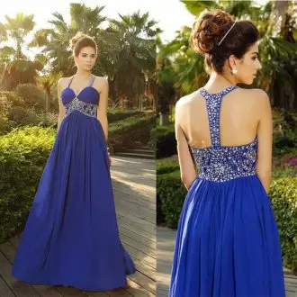 Superior Royal Blue Straps Neckline Beading Prom Dresses Sleeveless Side Zipper