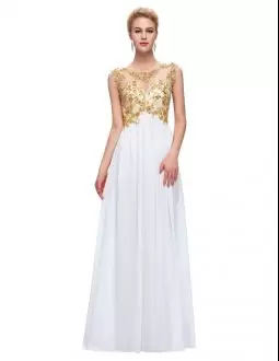Stunning White Scoop Neckline Beading and Appliques Prom Gown Sleeveless Zipper