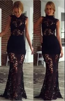 Black Going Out Dresses Prom and Party with Lace High-neck Sleeveless Lace Up