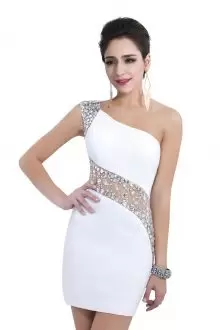 Sophisticated Satin One Shoulder Sleeveless Lace Up Beading Prom Evening Gown in White