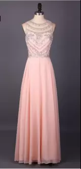 Enchanting Peach Sleeveless Satin and Organza Sweep Train Lace Up Prom Evening Gown for Prom and Party