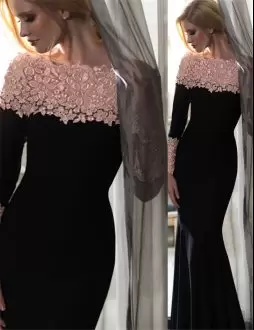 Free and Easy Black Long Sleeves Lace Floor Length Prom Homecoming Dress