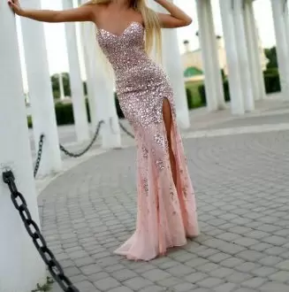 Elegeatn Sexy Pink Rhinestone Beaed Homecoming Dress High Slit