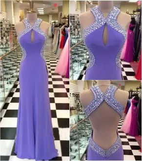 Vintage Halter Top Sleeveless Prom Party Dress Floor Length Beading Lavender Chiffon