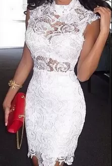 Mini Length Homecoming Dress White for Prom and Party and Military Ball with Beading and Lace
