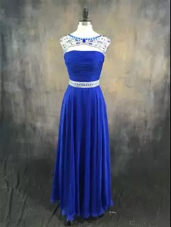 Royal Blue Chiffon Backless Scoop Sleeveless Floor Length Homecoming Dress Beading