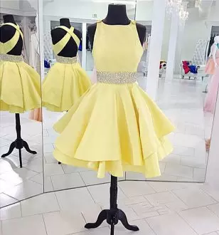Mini Length A-line Sleeveless Yellow Prom Dress Criss Cross