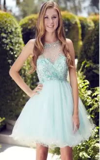 Apple Green Tulle Prom Dress Sleeveless Mini Length Beading