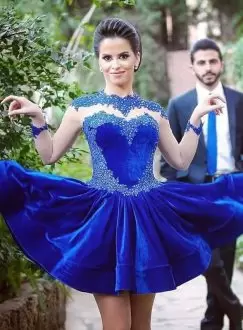 Long Sleeves Mini Length Dress for Prom in Royal Blue with Beading