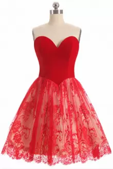 Sweetheart Sleeveless Zipper Lace Hoco Dress in Red