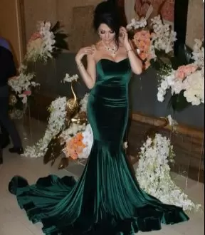 Adorable Sleeveless Ruching Prom Party Dress with Dark Green Brush Train