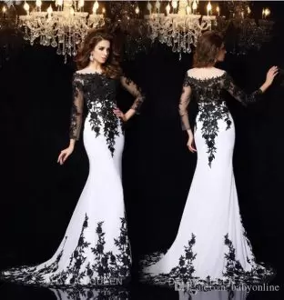 Beauteous Black Mermaid Chiffon Off The Shoulder Long Sleeves Appliques High Low Zipper Prom Evening Gown Brush Train