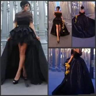 Discount Black Short Sleeves Satin Zipper Evening Wear for Prom and Party