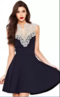 Black Sleeveless Lace Mini Length Prom Dress
