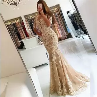 Beading and Lace Evening Dress Yellow Backless Sleeveless Floor Length