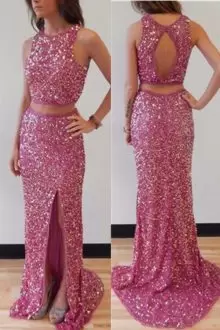 Hot Selling Sleeveless Scoop Sweep Train Beading Backless Prom Party Dress