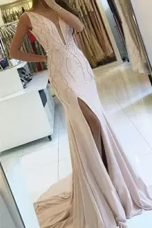 Best Selling Mermaid Sleeveless Pink and Champagne Homecoming Dress Brush Train Backless