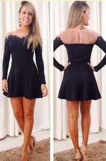Mini Length Black Prom Evening Gown Long Sleeves Lace