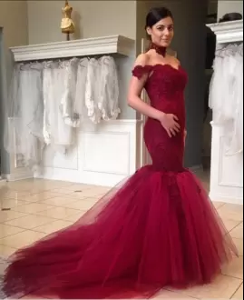 Beautiful Lace Trumpet Style Sexy Long Burgundy Mermaid Prom Dress