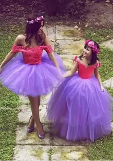 Lavender Ball Gowns Off The Shoulder Sleeveless Tulle Mini Length Appliques Homecoming Dress