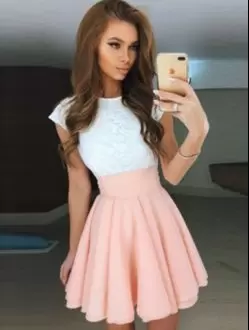 Dynamic Lace Homecoming Dresses Pink Lace Up Cap Sleeves Mini Length