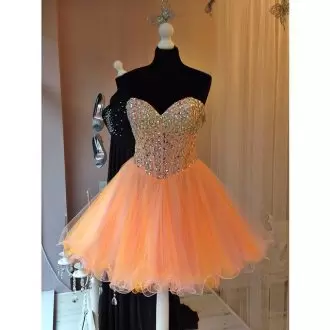 Spectacular Sweetheart Sleeveless Junior Homecoming Dress Mini Length Beading Orange Tulle